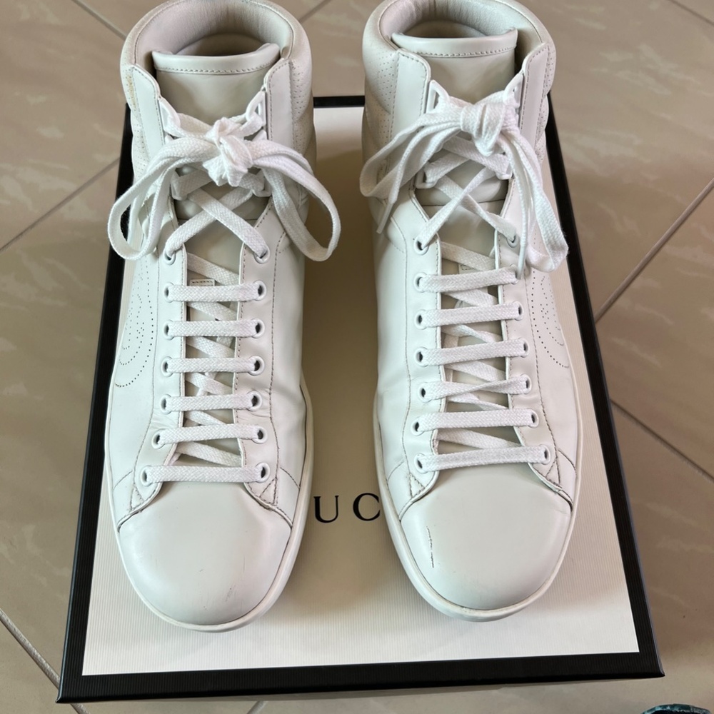 #2365 Gucci Men's Perforated GG New Ace High Leather Sneakers in White size 10.5 - Picture 4 of 11
